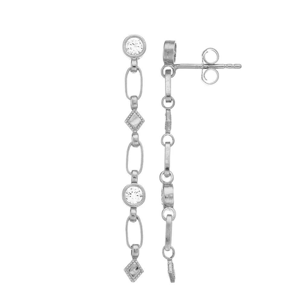 Kristen Kesho Sterling Silver Lab-Created White Sapphire Rhombus Link Drop Earrings, Women's, Gold Tone Product Image