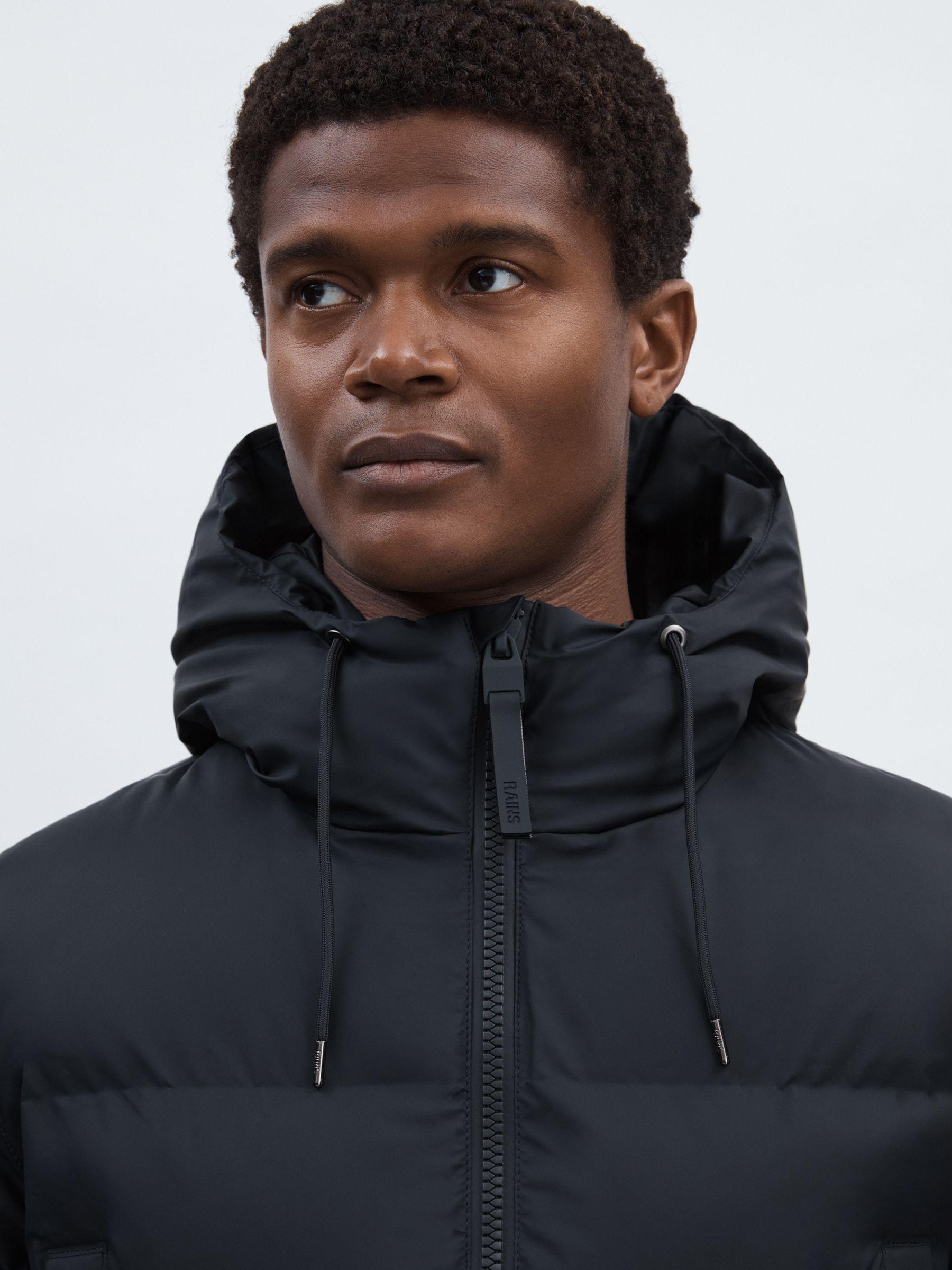 Rains Long Puffer Cargo Jacket in Navy Blue Product Image