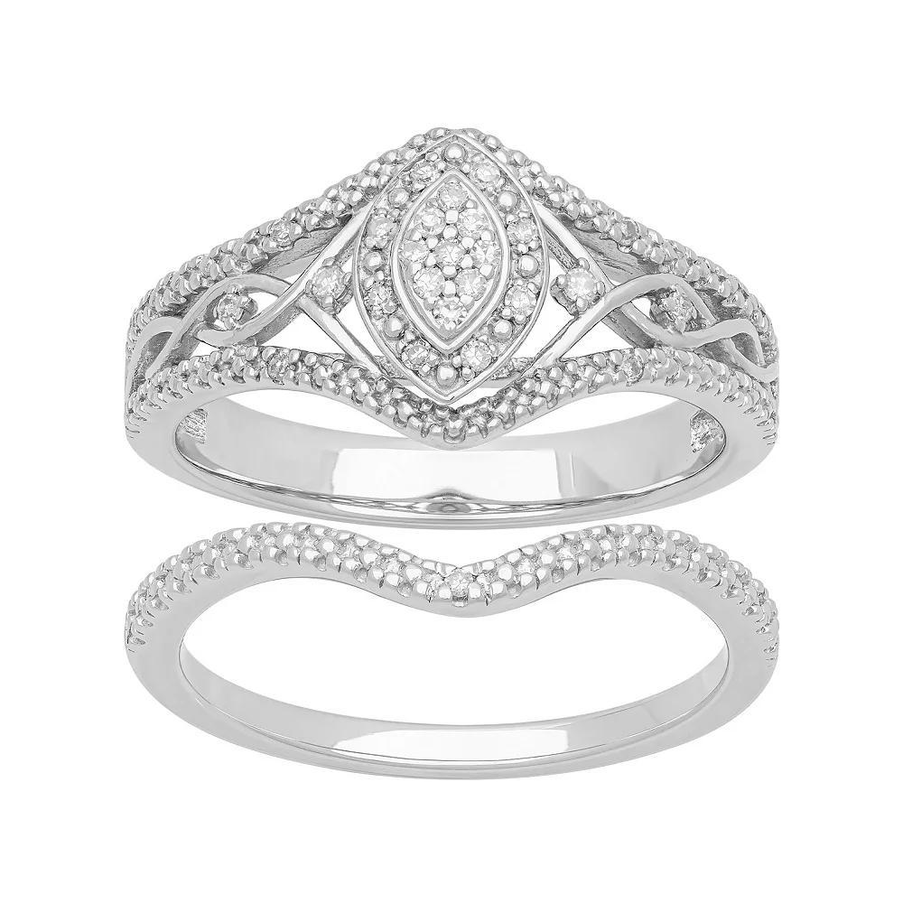 Love Always Sterling Silver 1/10 Carat T.W. Diamond Halo Bridal Set, Womens Product Image