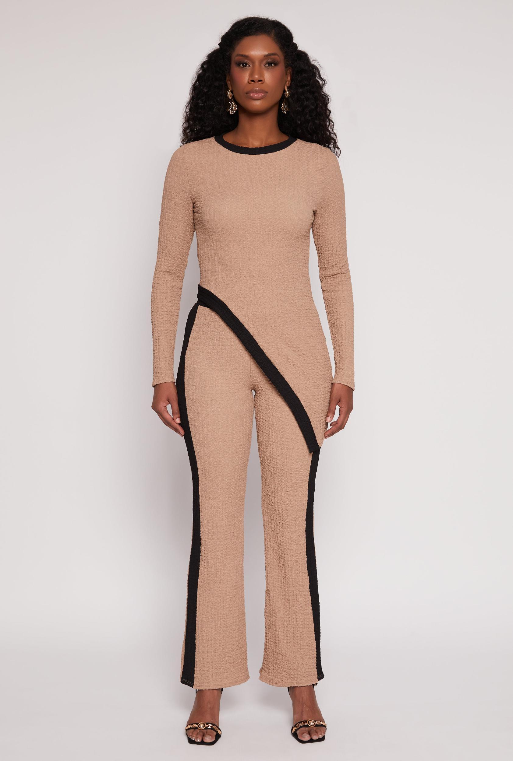 Womens Contrast Trim Textured Knit Pants Product Image