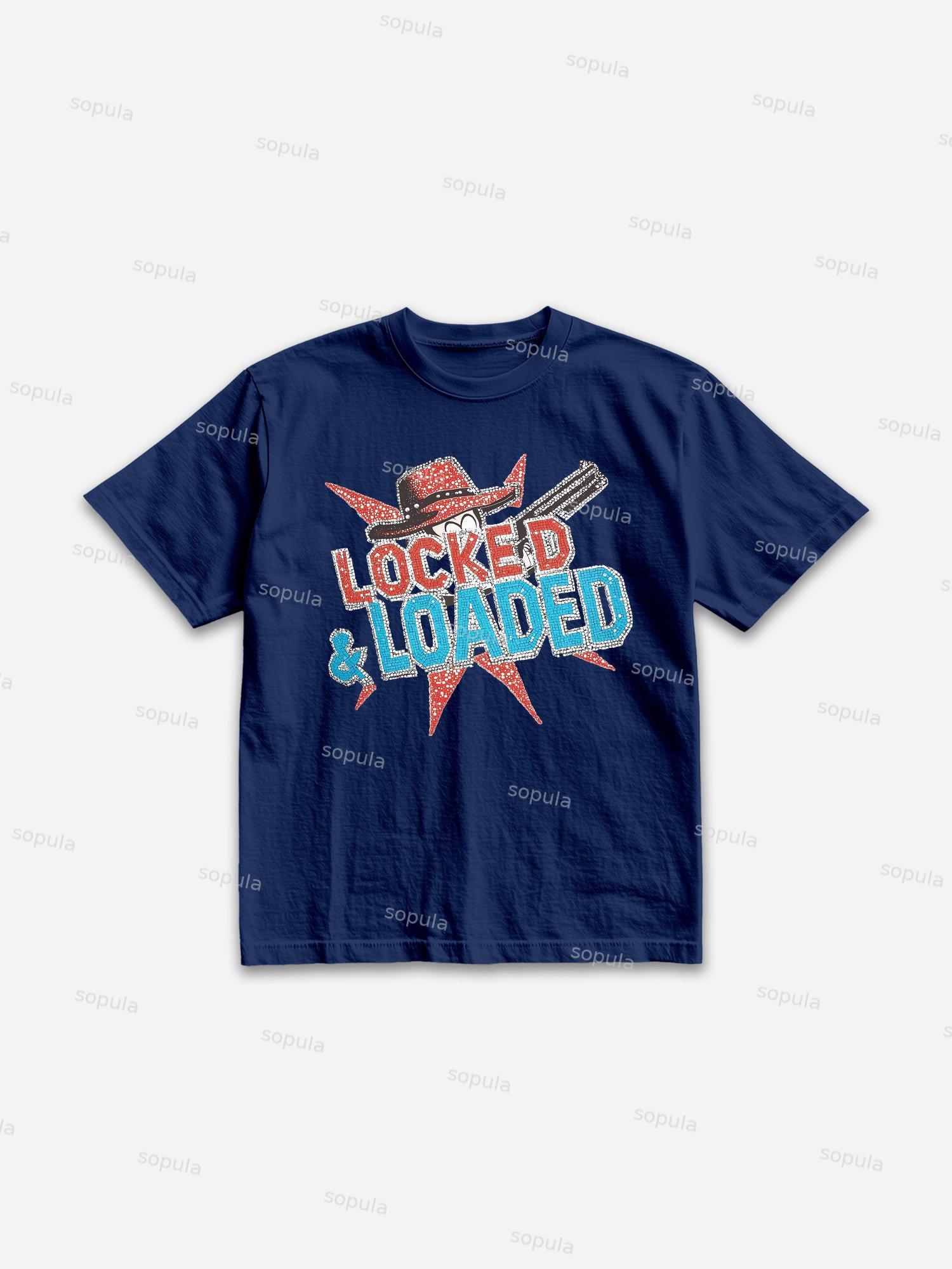 Locked & Loaded Cartoon Cowboy Revolver Graphic Cotton T-shirt Product Image