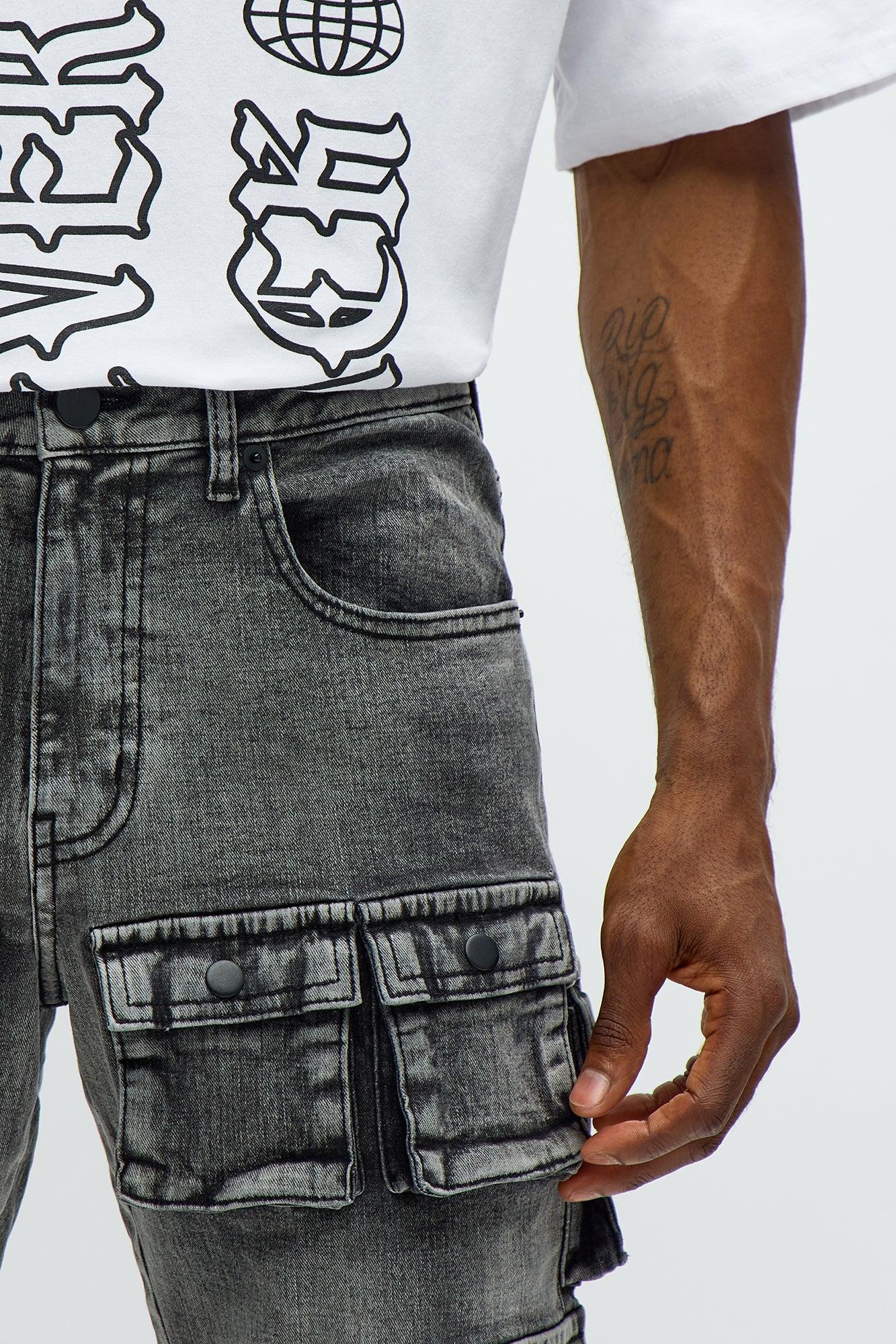 Utility Many Pockets Slim Jeans - Black Wash Product Image