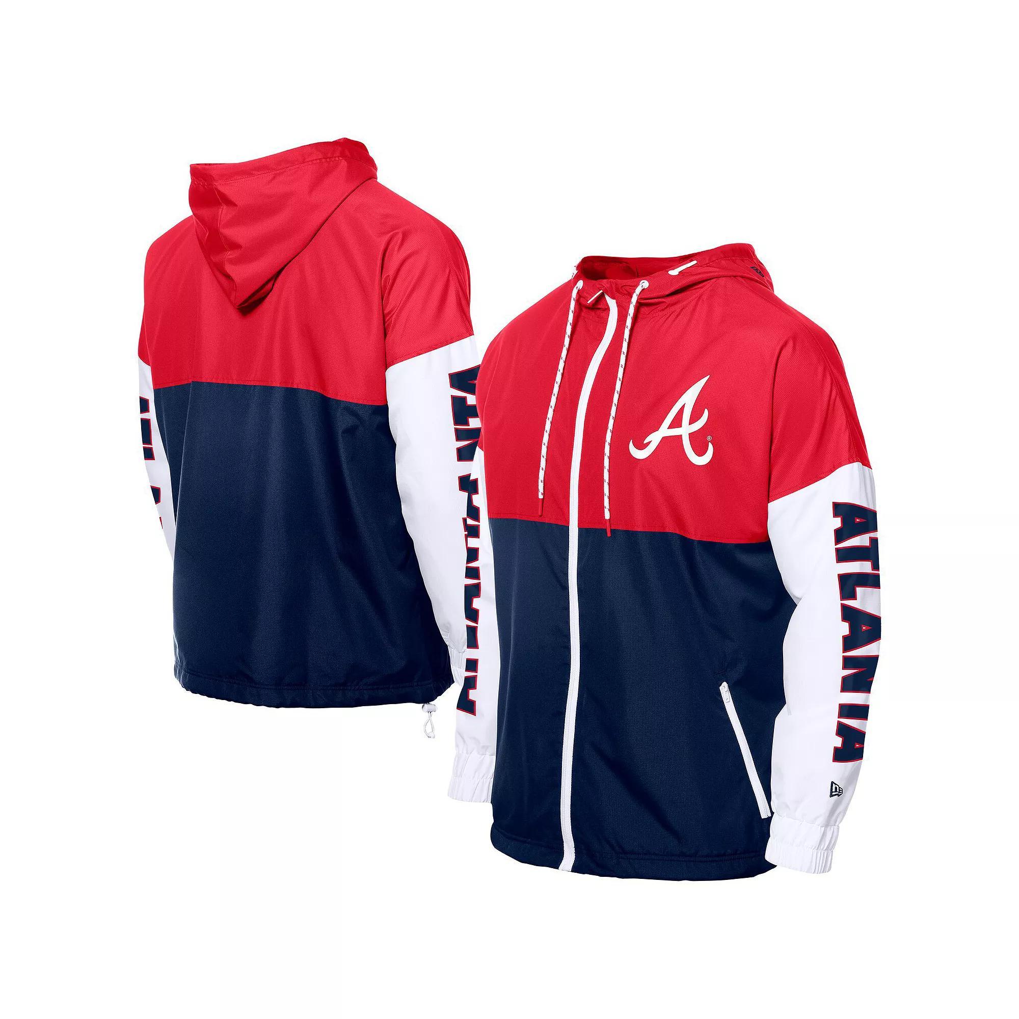 Men's New Era  Navy/Red Atlanta Braves Color Block Full-Zip Hoodie Windbreaker, Size: XL, Blue Product Image