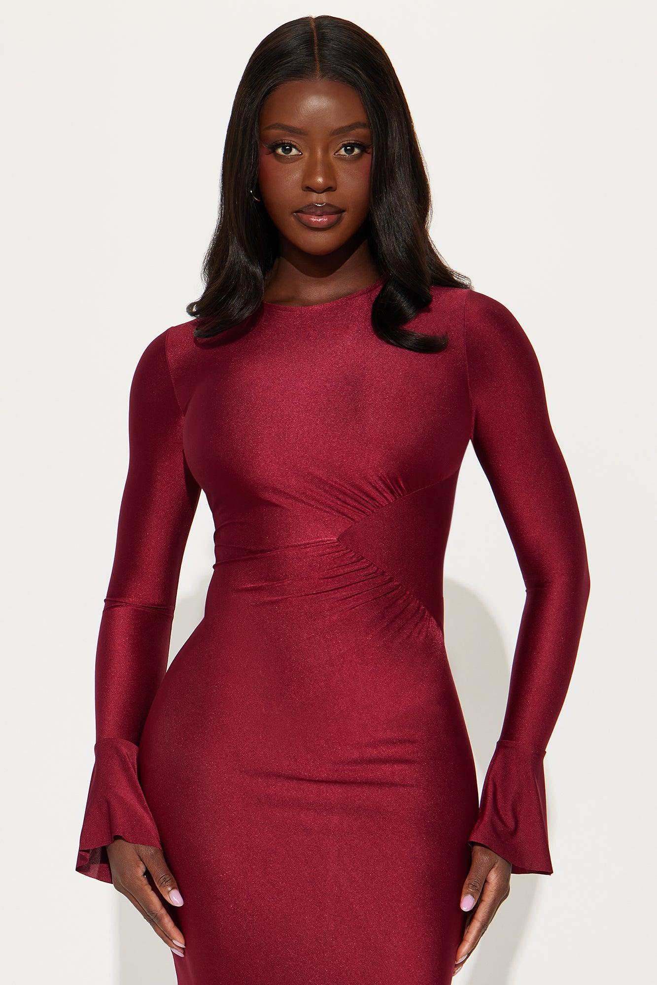 Daniella Long Sleeve Maxi Dress - Burgundy Product Image