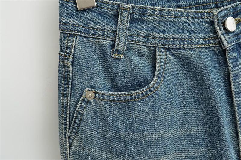 Mid Rise Washed Rhinestone Ripped Flared Jeans Product Image