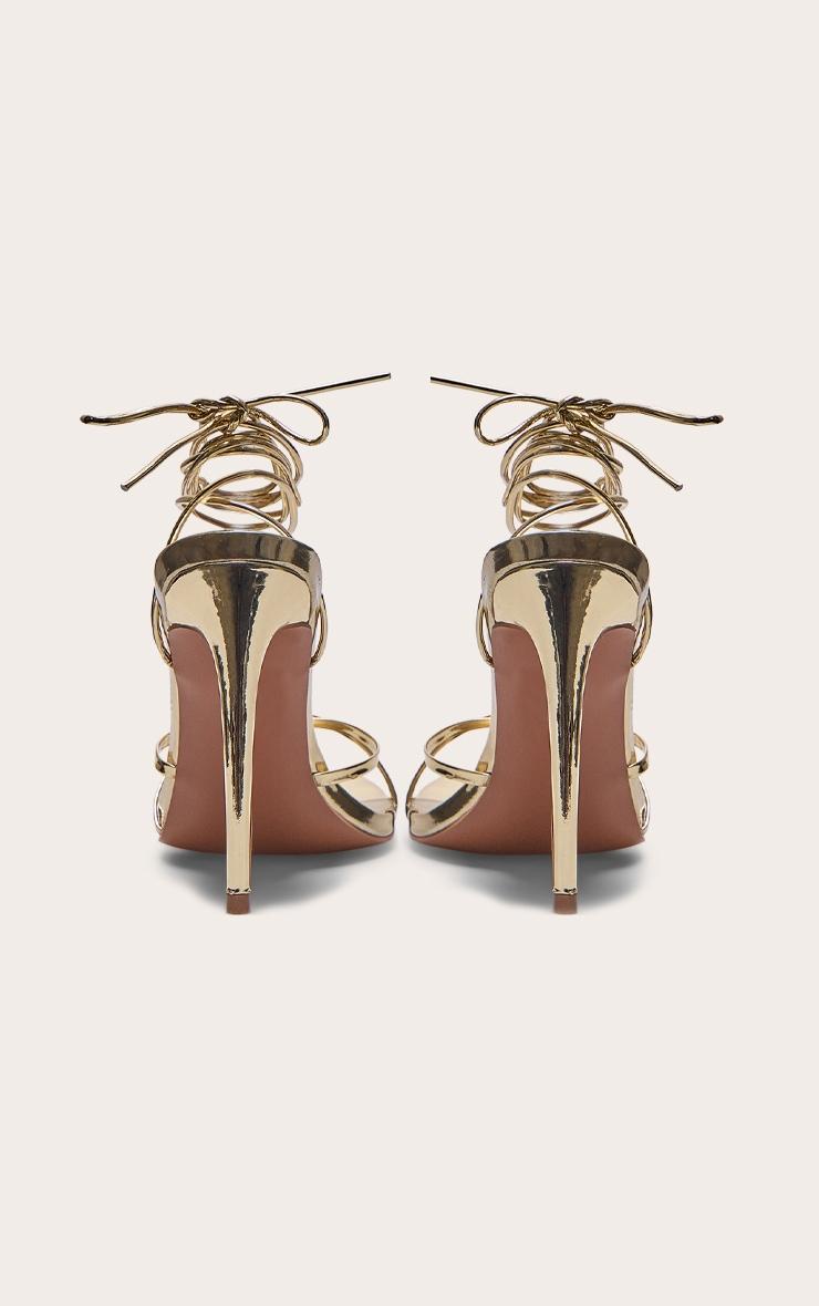 Gold Metallic Round Toe Lace Up High Heeled Sandals Product Image