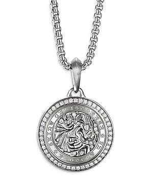 David Yurman Mens Sterling Silver St. Christopher Medallion Amulet with Pave Diamonds Product Image