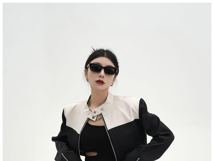 Two Tone Cropped Zip Jacket Product Image