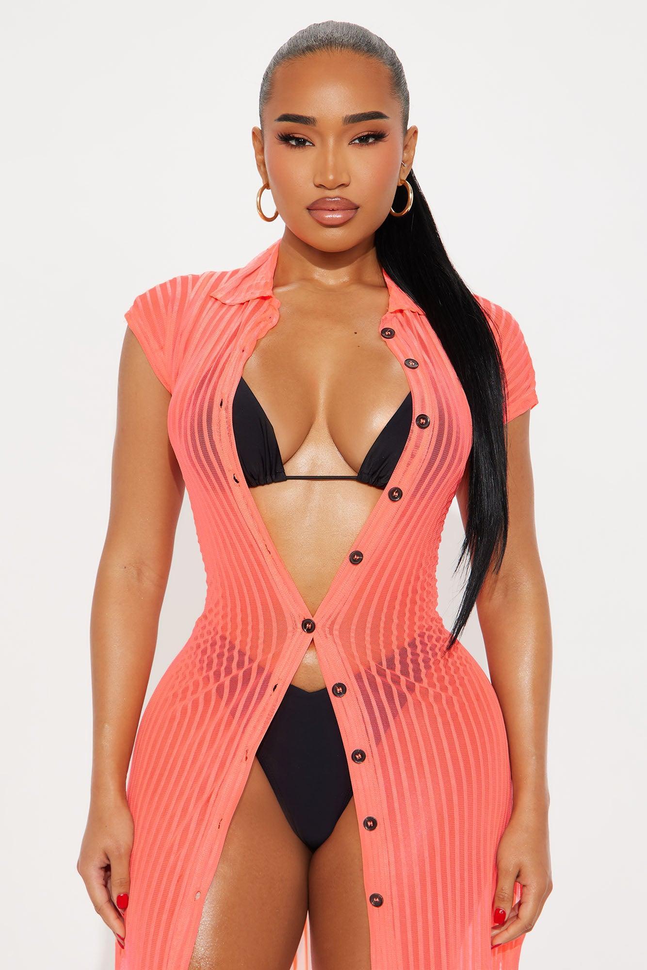 Palm Shade Stripe Midi Button Up Cover Up - Orange Product Image