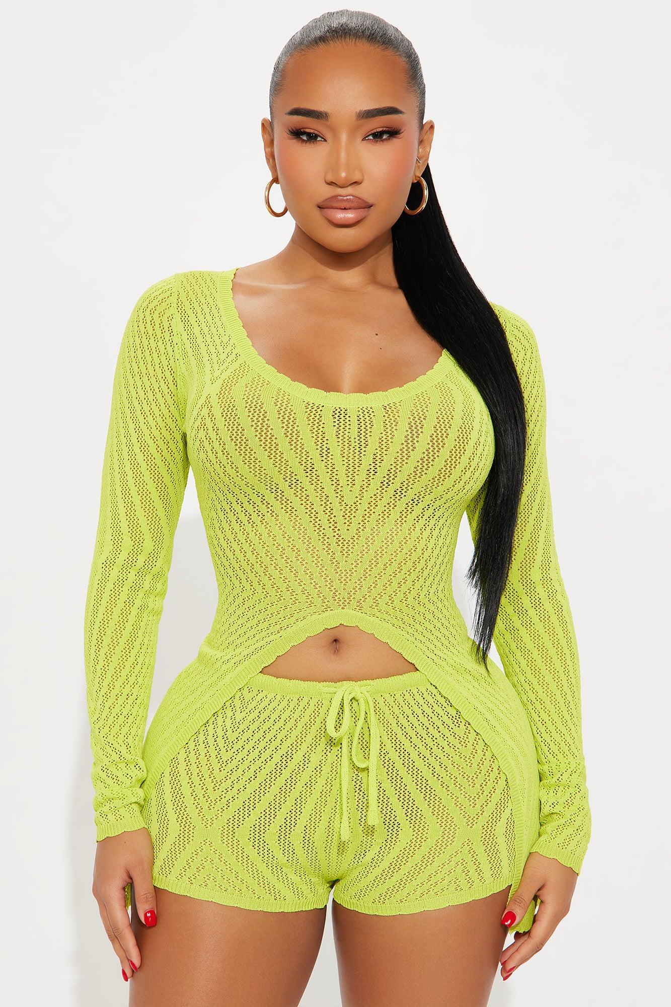 Riley Sweater Short Set - Lime Product Image