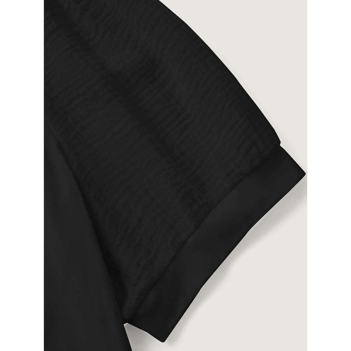 Plus Size Plain Textured Patchwork Lantern Sleeve T-Shirt Black Women Casual Texture Round Neck Everyday T-shirts BloomChic 30/6X Product Image