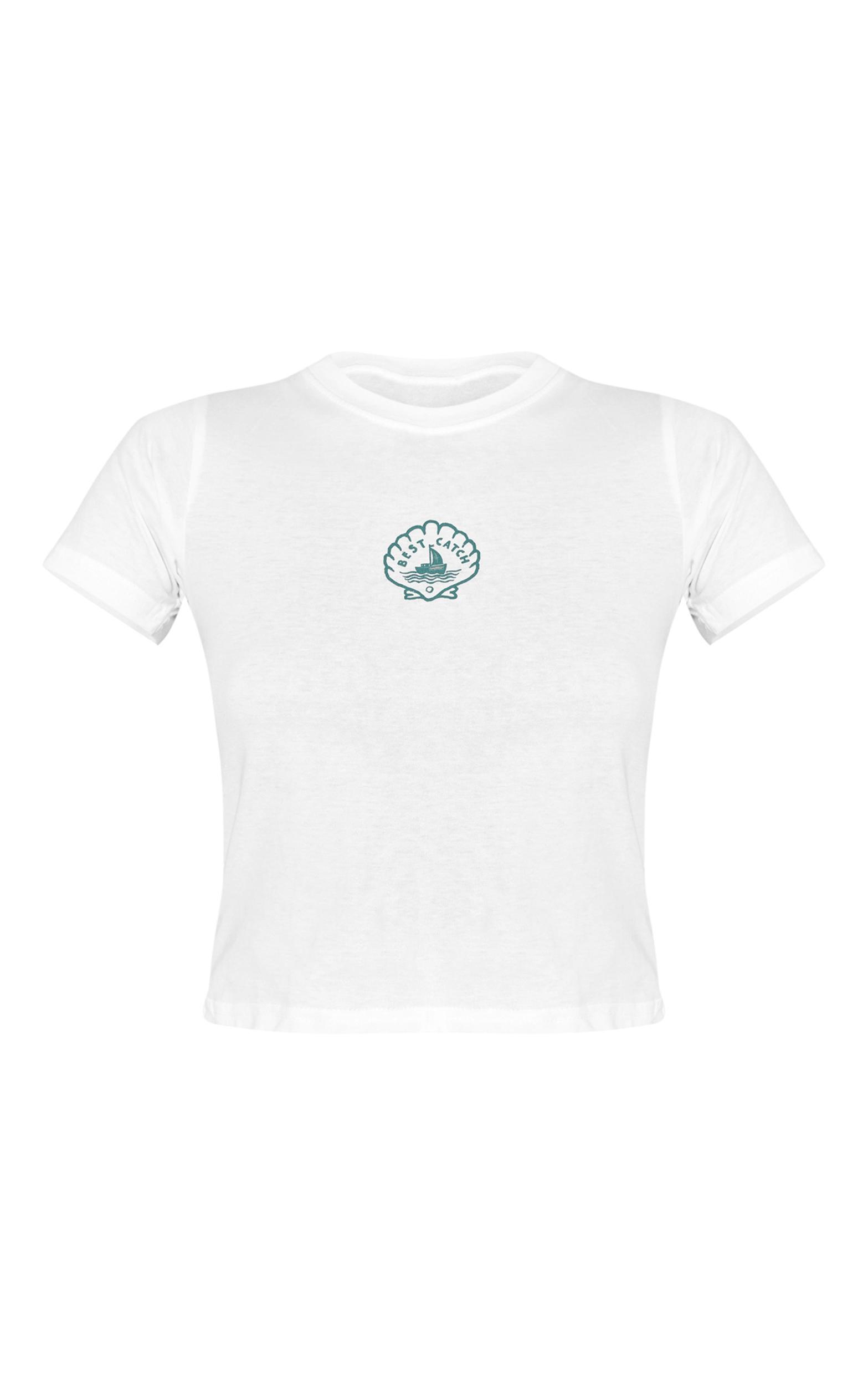 White Shell Graphic Cropped Fitted T-shirt Product Image