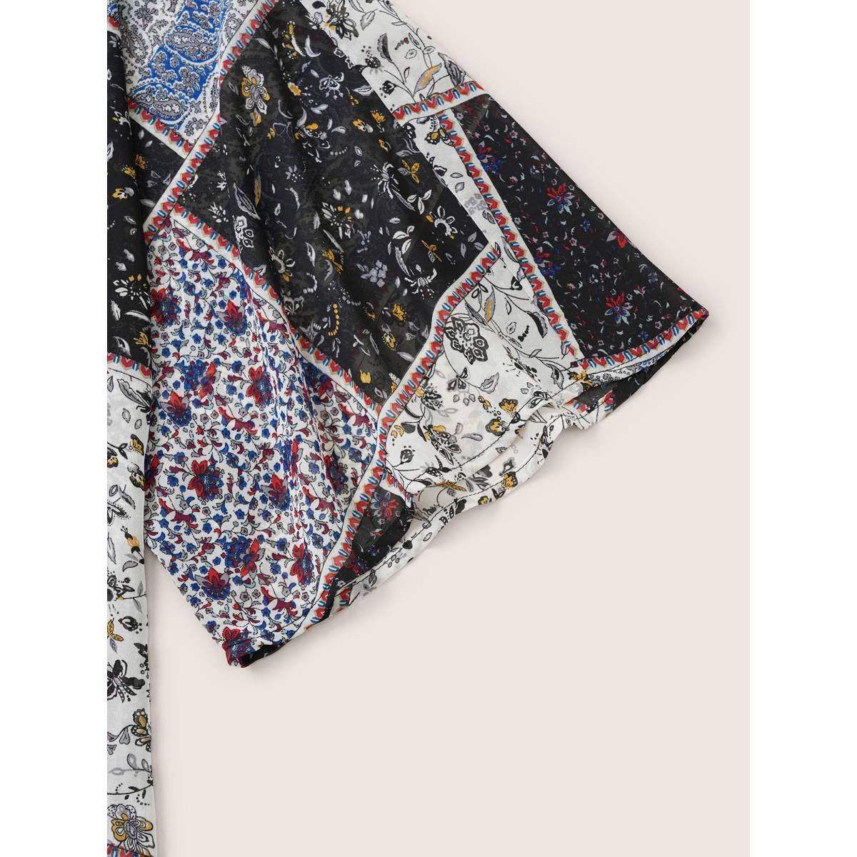 Plus Size Bandana Lace Panel Ties Patchwork Mesh Kimono Women BlackFlower Resort Woven ribbon&lace trim Vacation Kimonos BloomChic 28/5X Product Image