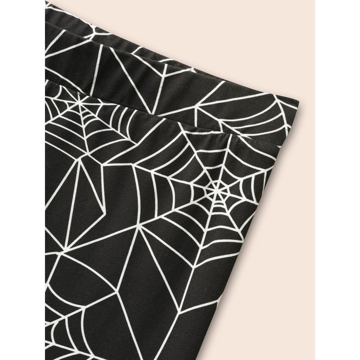 Plus Size Spider Web Printed Slim-Fit Pants Women Black Elegant High stretch Skinny Mid Rise Everyday Leggings BloomChic 22-24/3X Product Image