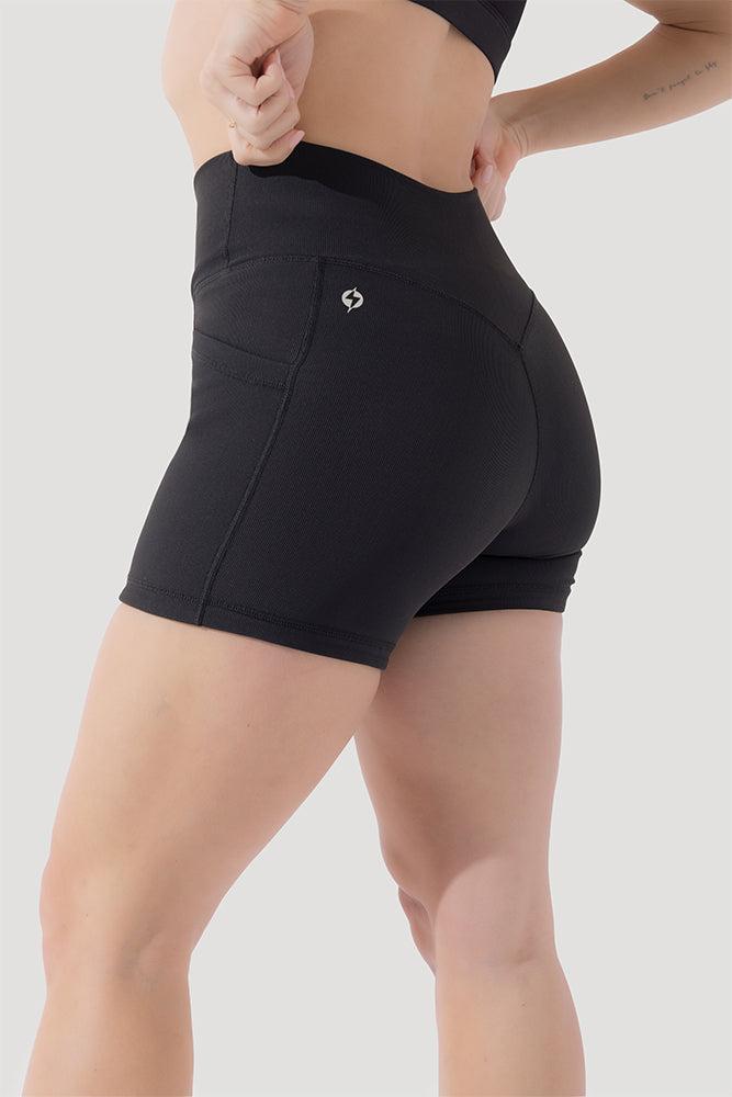 Crisscross Hourglass® Midi Shorts with Pockets (Ribbed) - Dark Charcoal Product Image