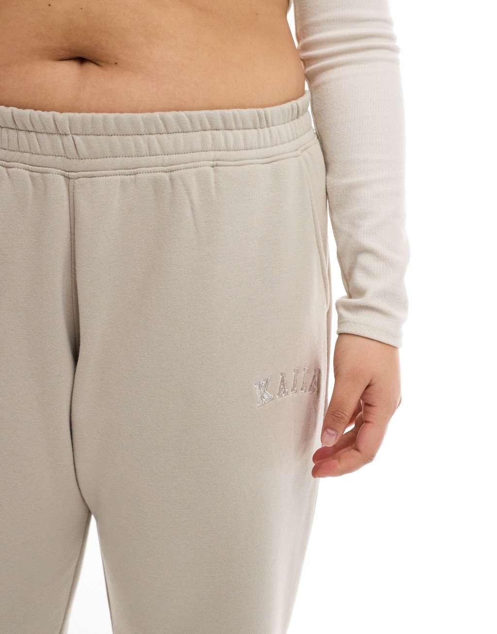 Kaiia Plus wide leg sweatpants in stone Product Image