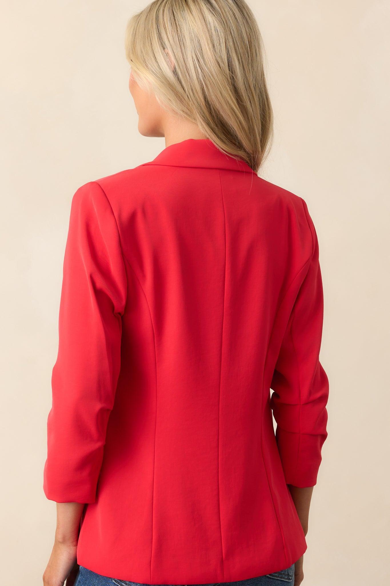 She Means Business Red Single-Breasted Tailored Blazer Product Image