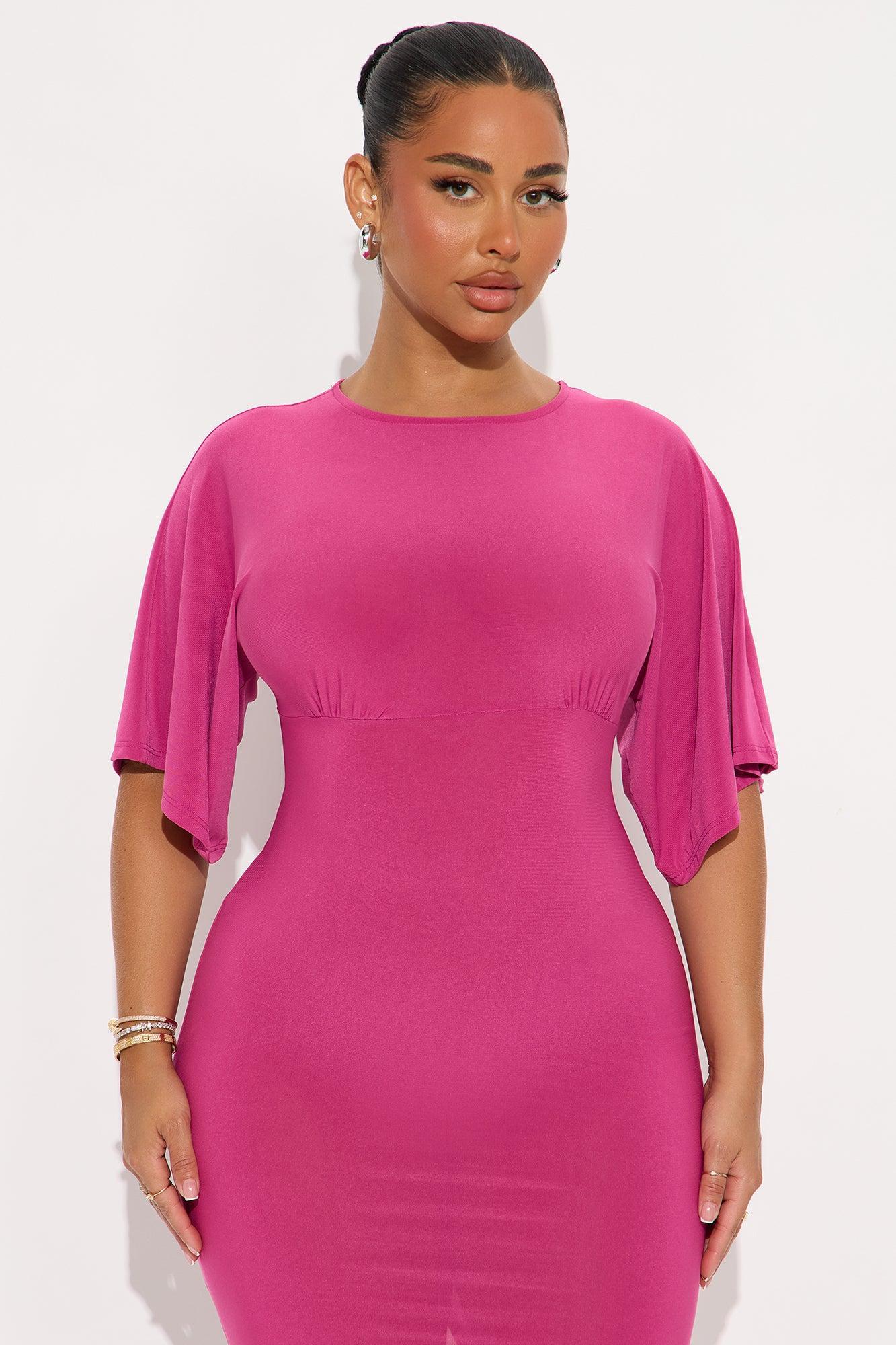 Charlie Short Sleeve Midi Dress - Fuchsia Product Image