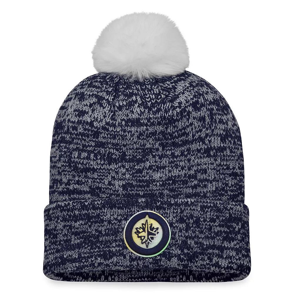 Women's Fanatics Branded Navy Winnipeg Jets Glimmer Cuffed Knit Hat with Pom, Jts Blue Product Image