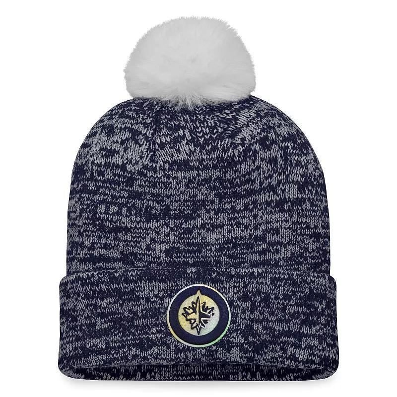 Women's Fanatics Branded Navy Winnipeg Jets Glimmer Cuffed Knit Hat with Pom, Jts Blue Product Image