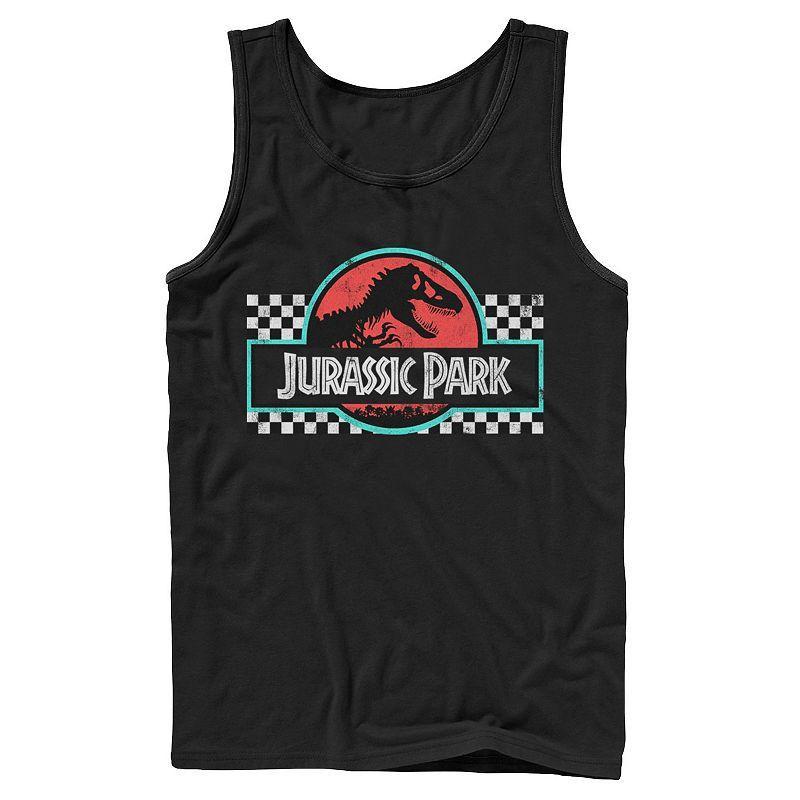 Men's Jurassic Park Retro Colors Checkered Logo Tank Top, Size: Small, Grey Product Image