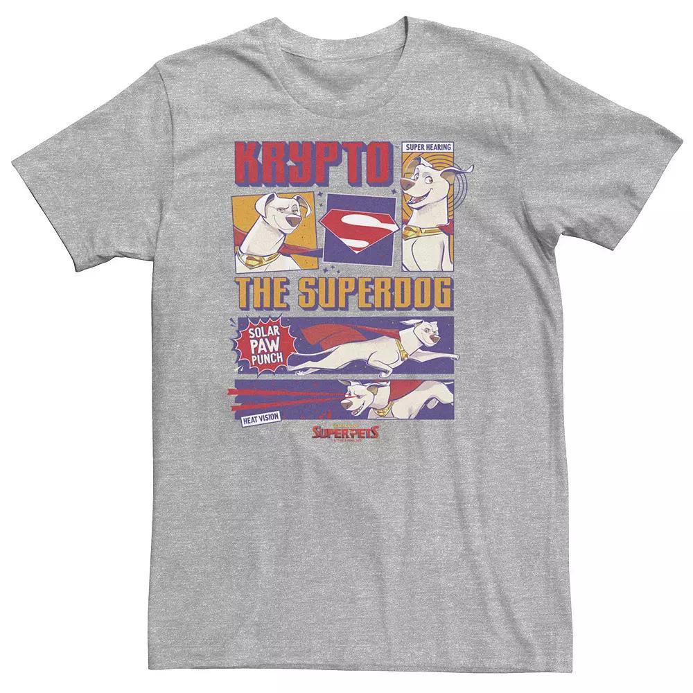 Big & Tall DC Comics Super Pets DC Comics League Of Super Pets Krypto Panels Tee, Men's, Size: 3XL Tall, Athletic Grey Product Image