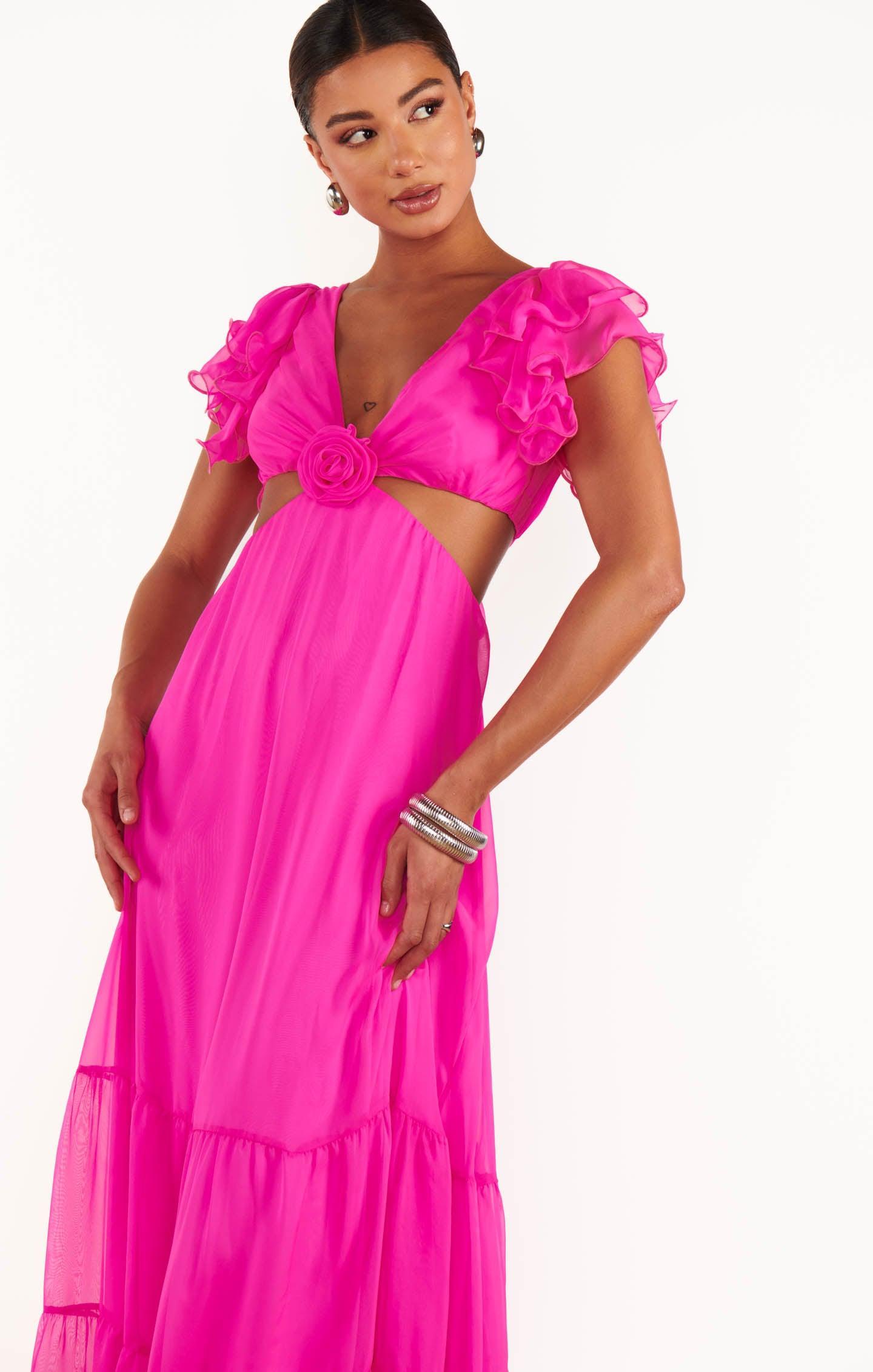 Christine Maxi Dress ~ Shocking Pink Chiffon Product Image