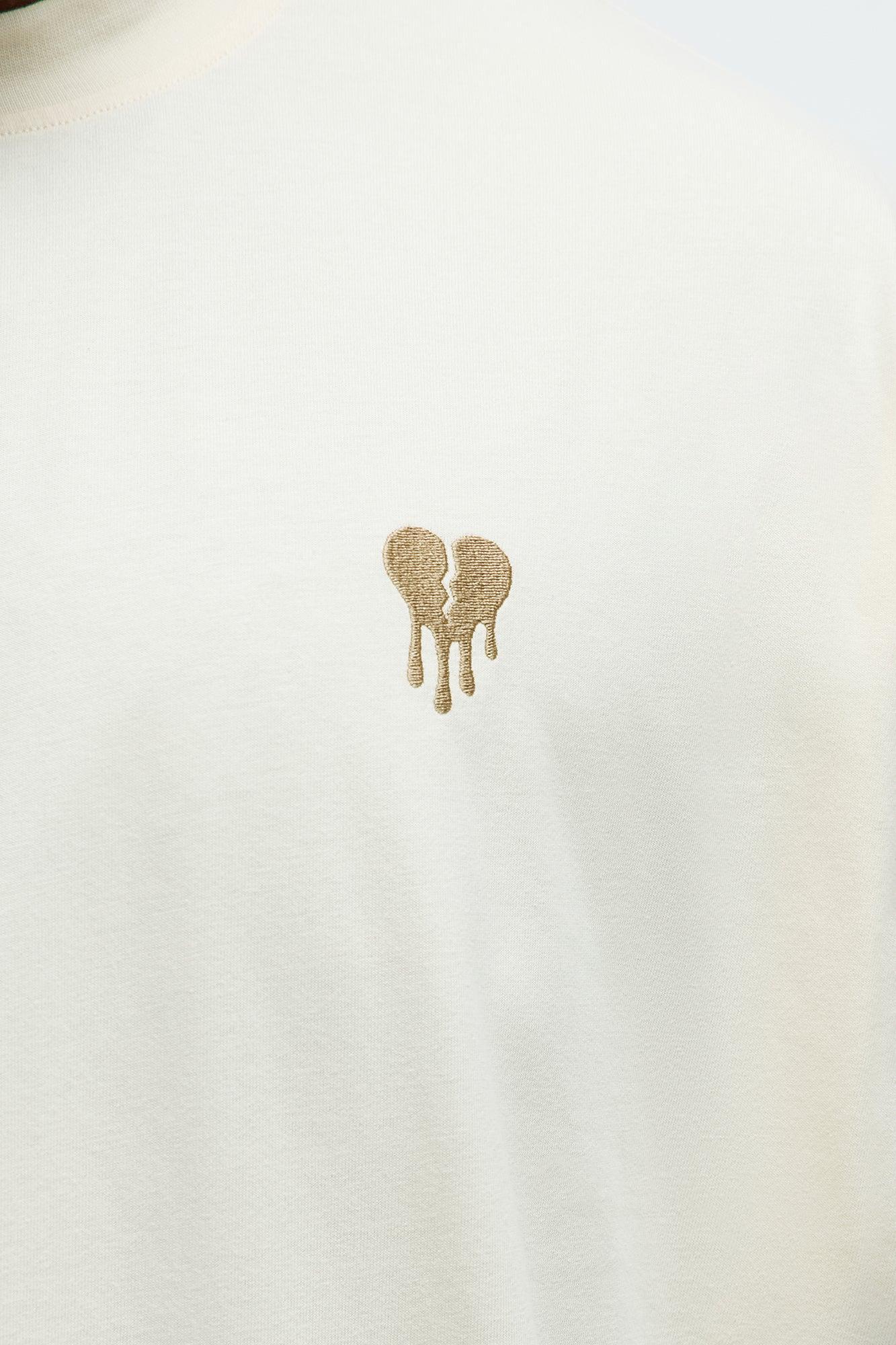Oversized Mini Embroidery Heavy Weight Boxy tee - Cream Product Image