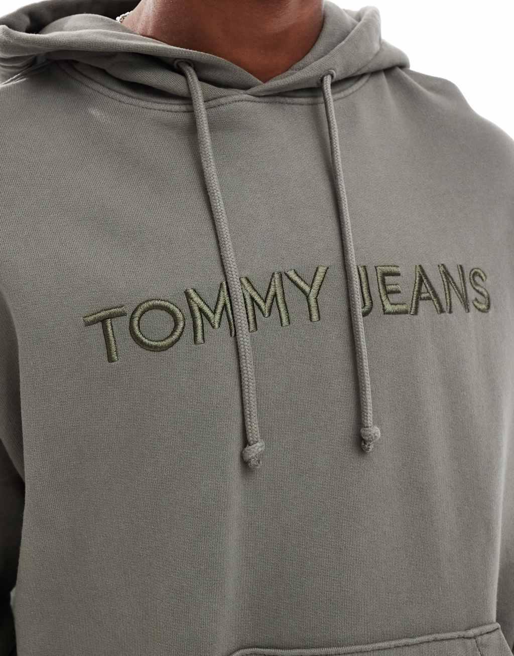 Tommy Jeans tonal linear logo hoodie in washed khaki Product Image