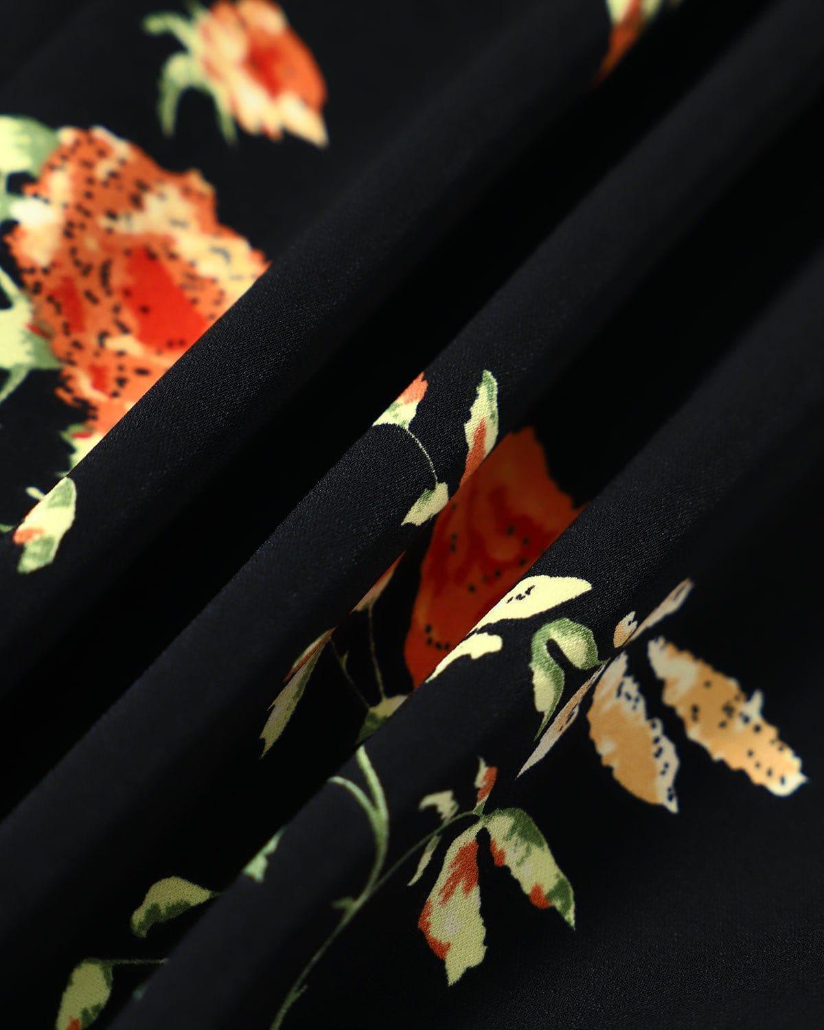 The Black V Neck Floral Short Sleeve Maxi Dress Product Image