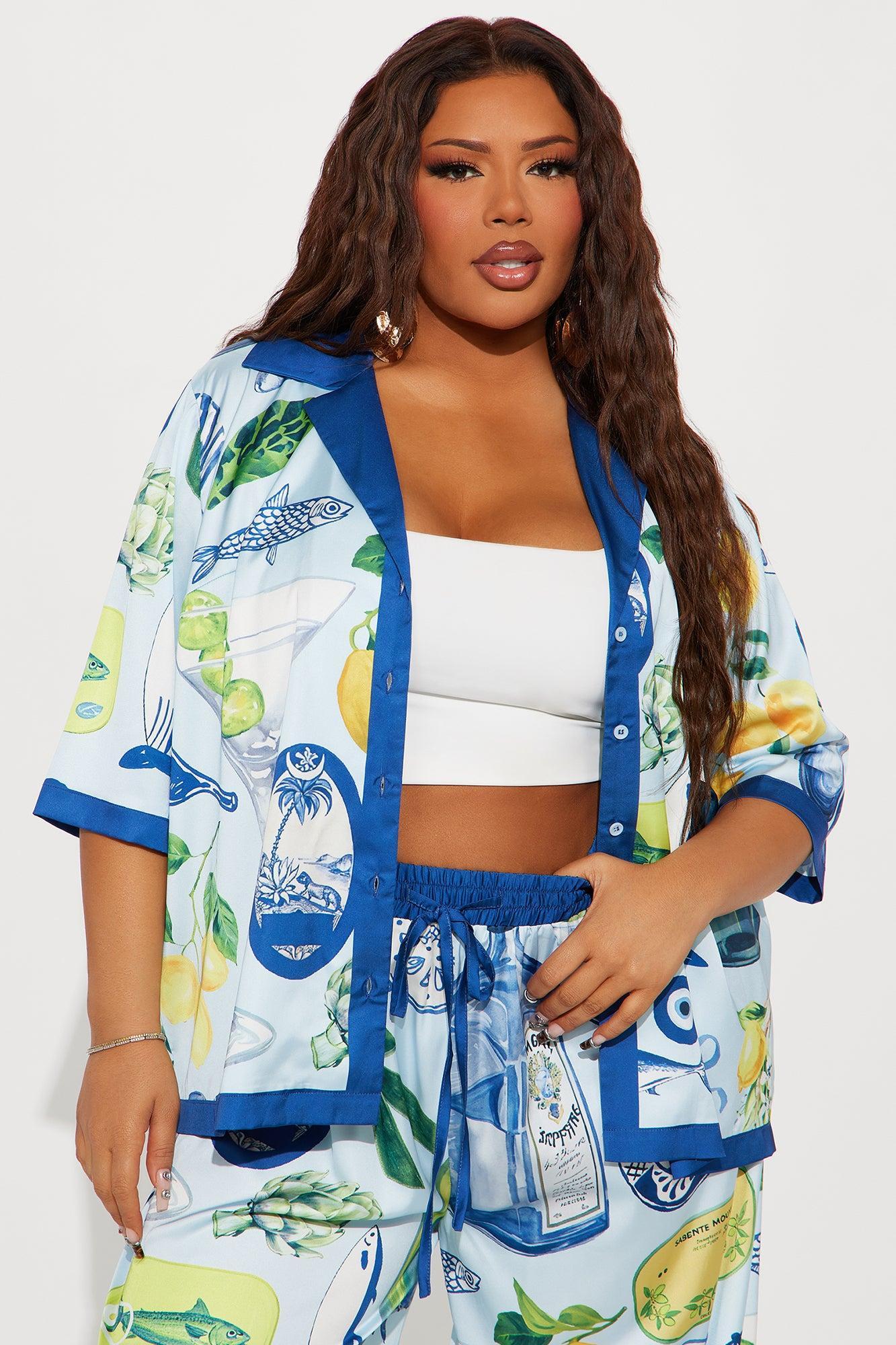 Yacht Club Satin Pant Set - Blue/combo Product Image