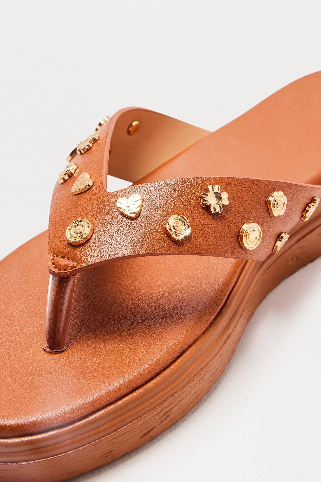 Amina Studded Flip Flop - Tan Product Image