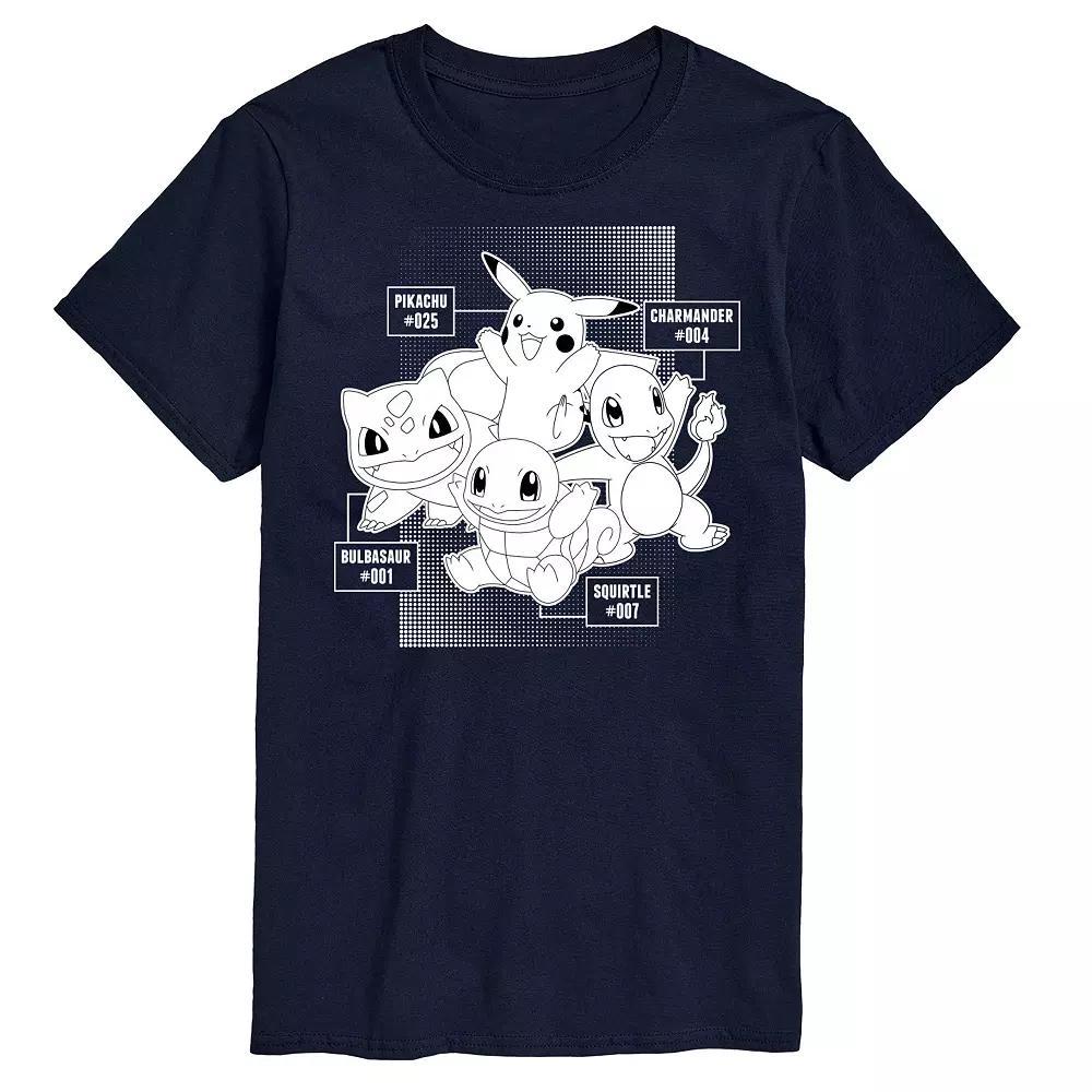 Big & Tall Pokemon Starter Characters Black And White Graphic Tee, Mens Blue Product Image