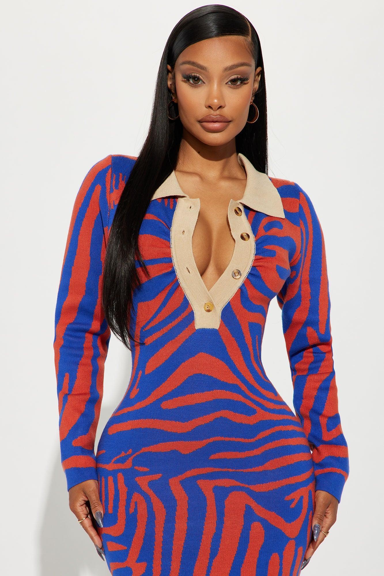 Fierce And Cozy Sweater Midi Dress - Blue/combo Product Image