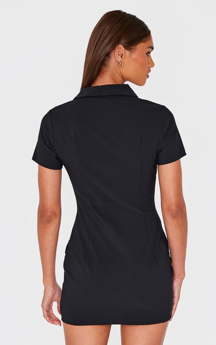 Black Tailored Woven Cap Sleeve Button Down Shift Dress Product Image