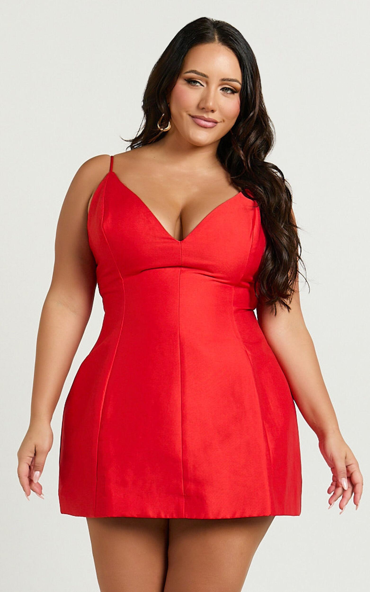 Sheeran Mini Dress - Plunge A Line Dress in Red Product Image