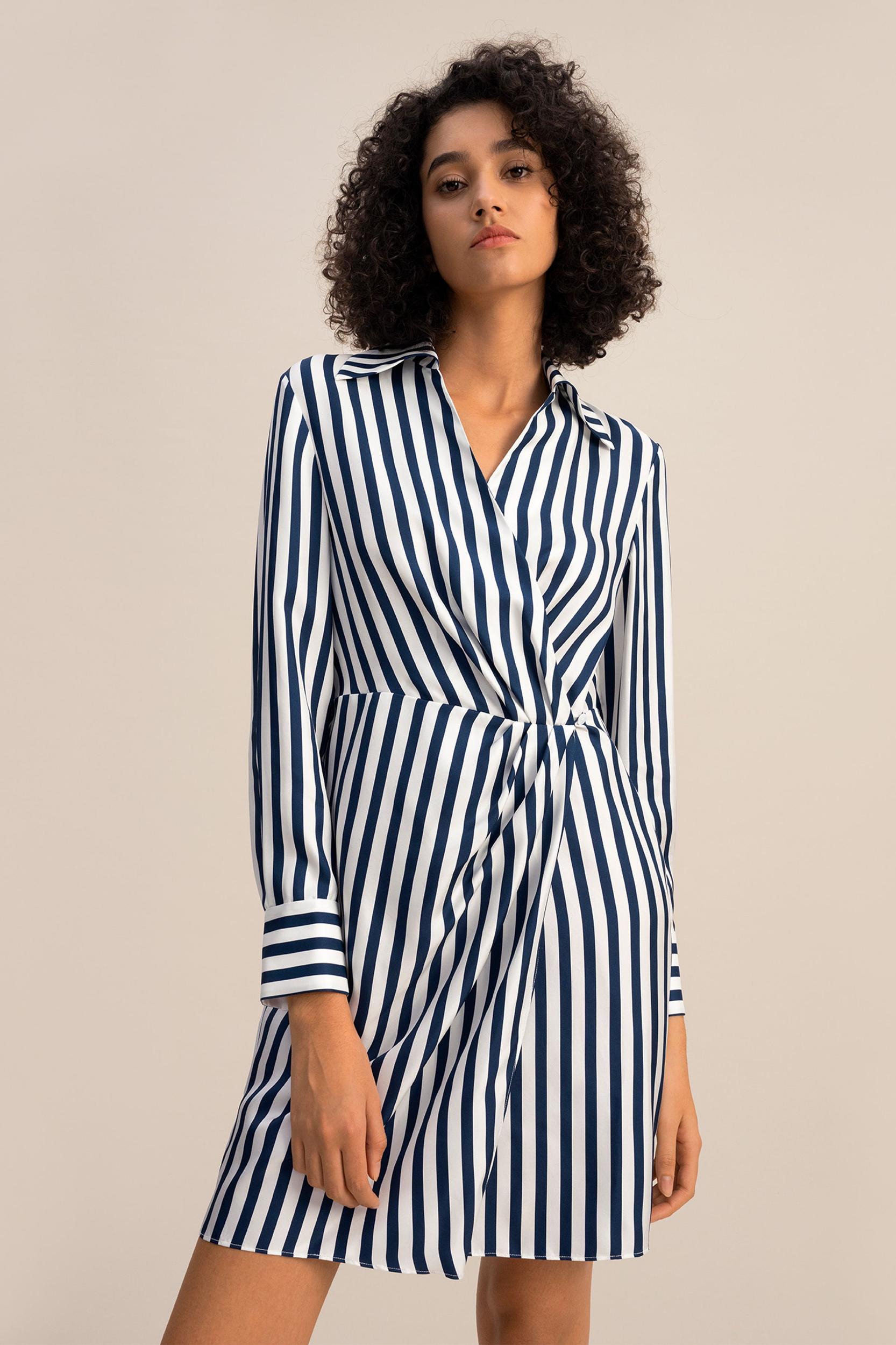 Amalfi Stripe Wrap Silk Shirtdress Product Image
