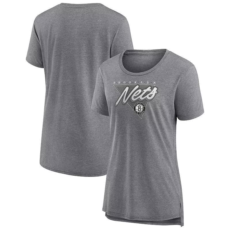 Women's Fanatics Branded Heathered Gray Brooklyn Nets True Classics Tri-Blend T-Shirt, Size: XL, Grey Product Image