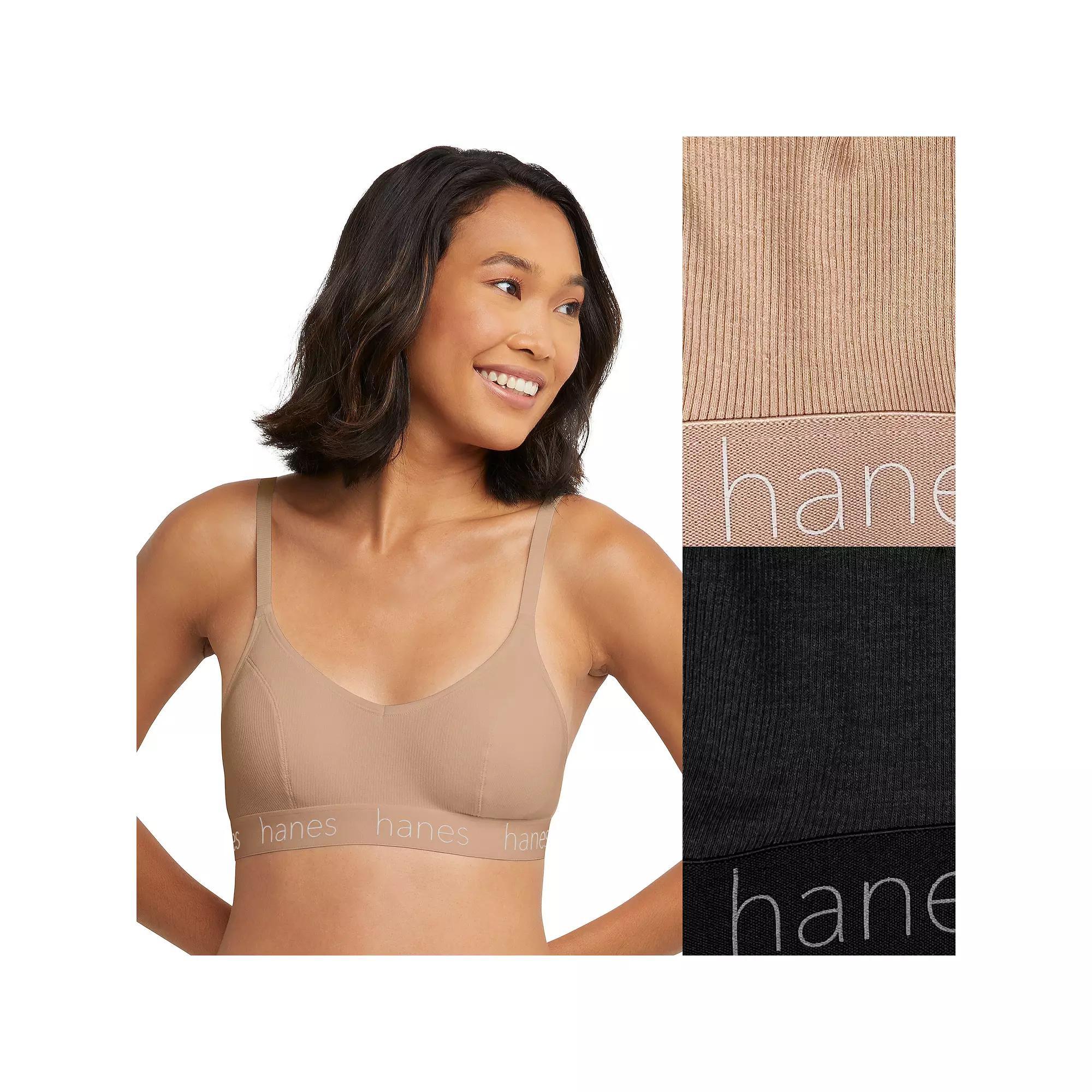 Hanes Originals Ultimate 2-Pack Stretch Cotton Triangle Bralette DHO101, Women's, Size: Medium, Whimsy Leaf White Product Image