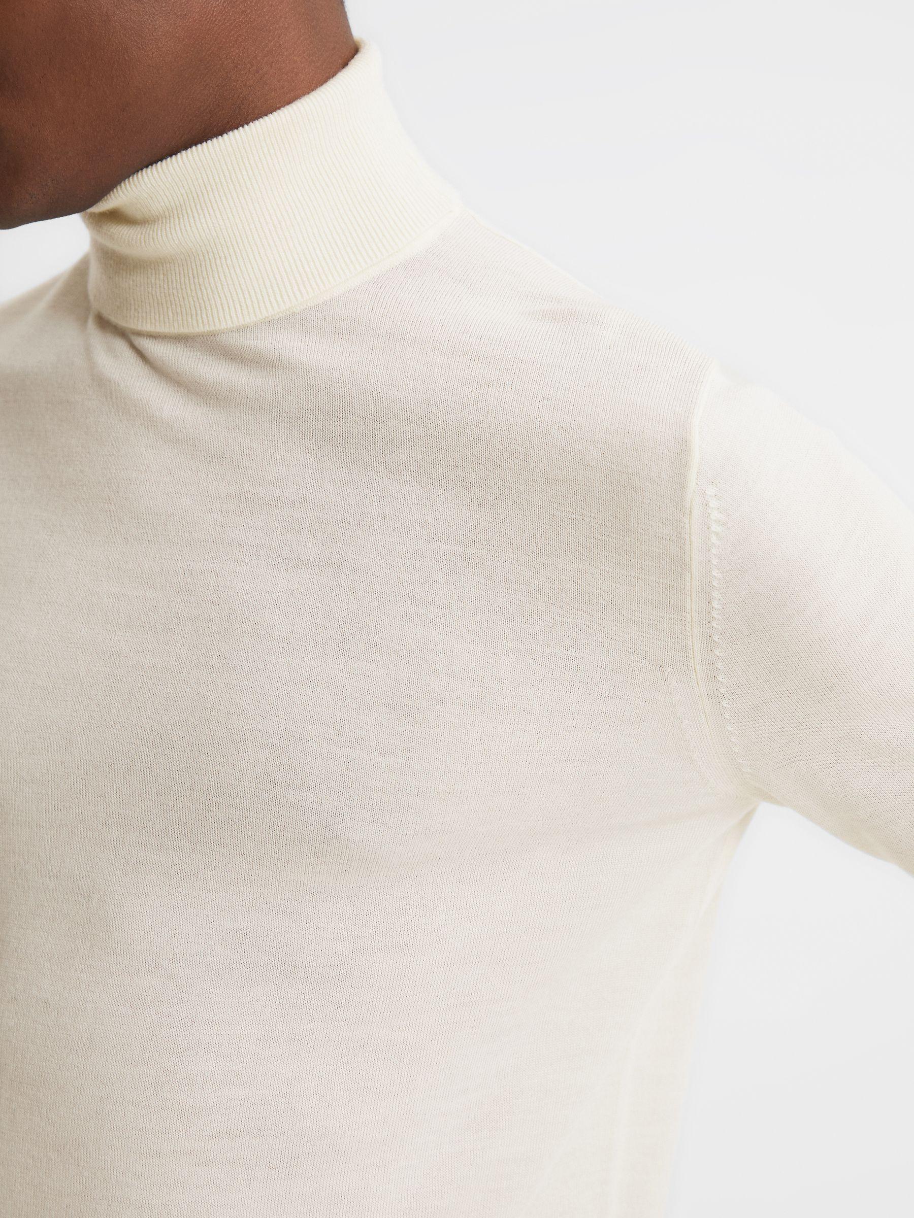 Slim Fit Merino Wool Roll Neck Jumper in Bianco Product Image