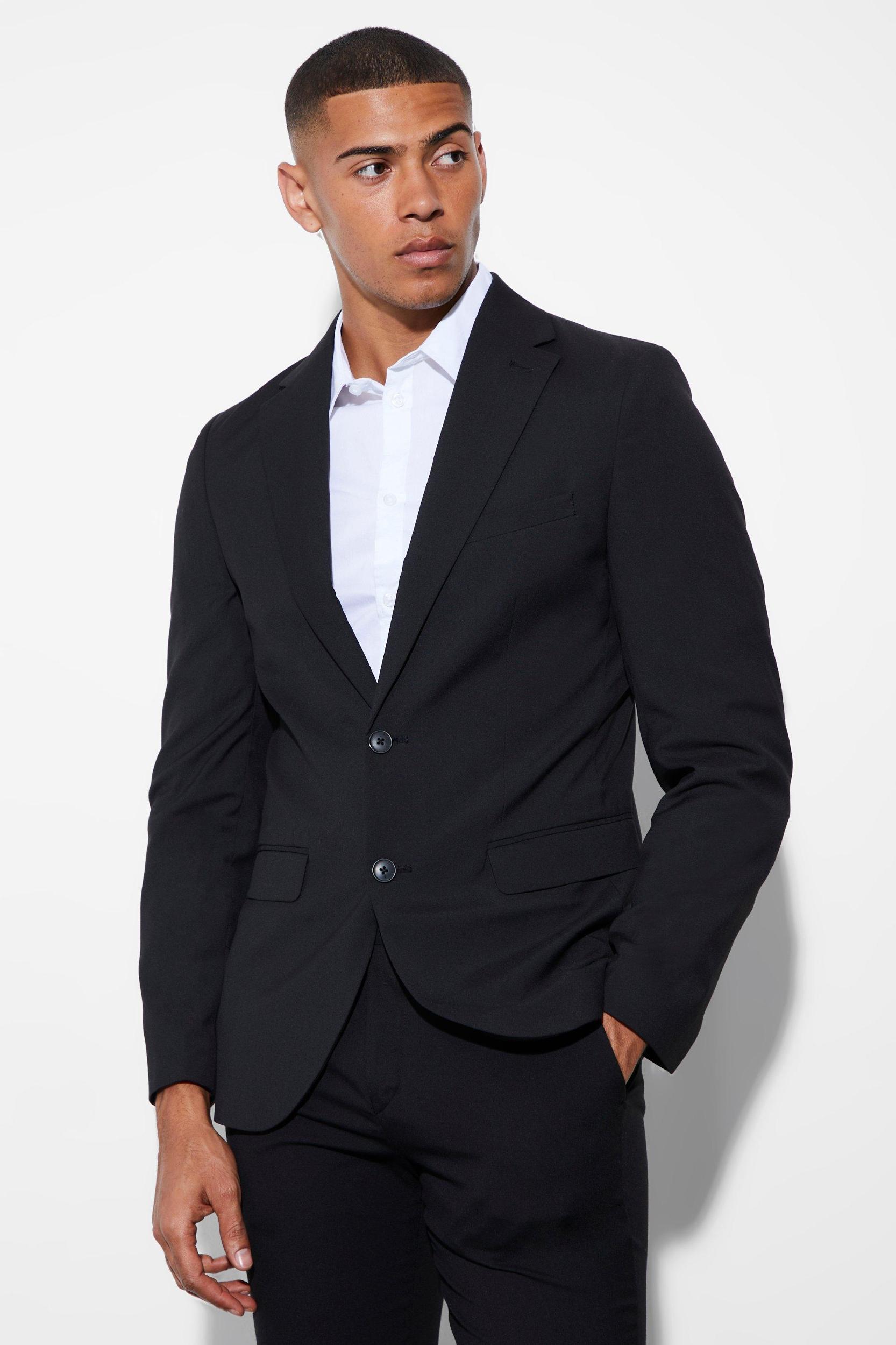 Mens Slim Single Breasted Suit Jacket - Black Product Image