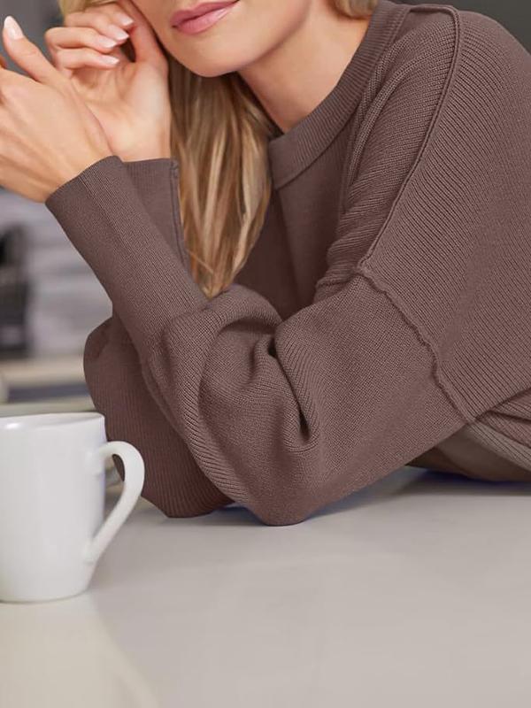 Solid Crew Neck Cape Sleeve Slit Sweater Product Image