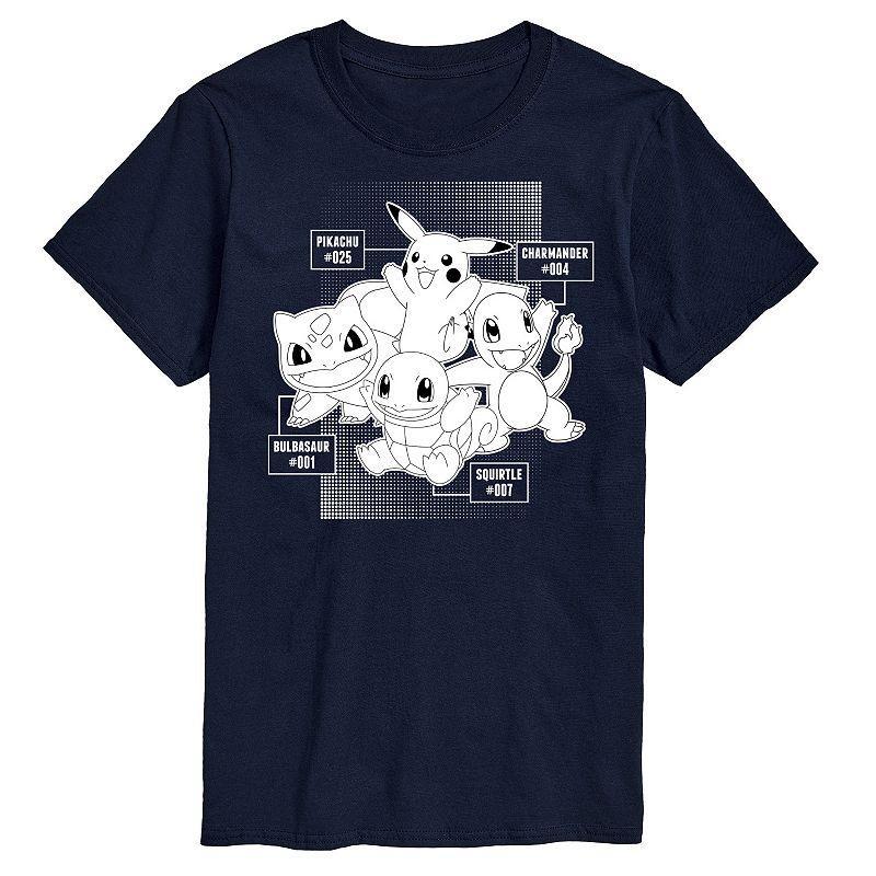 Big & Tall Pokemon Starter Characters Black And White Graphic Tee, Mens Blue Product Image