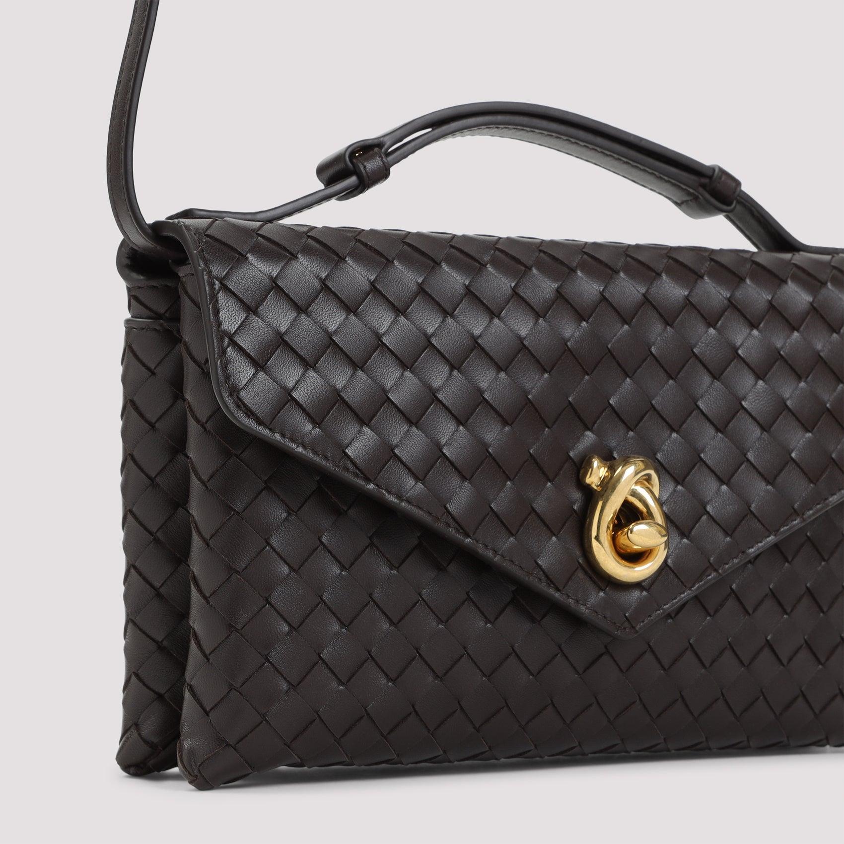 BOTTEGA VENETA Knot Lock Medium Intrecciato Leather Shoulder Bag In Brown Product Image