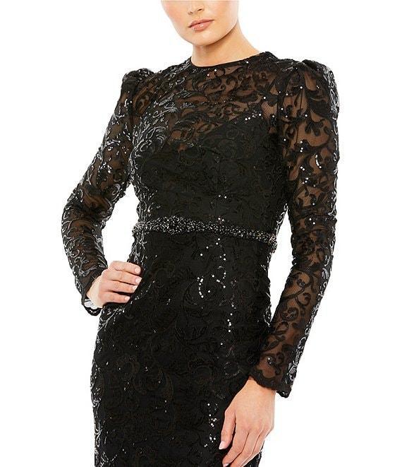Mac Duggal Sequin Lace Crew Neck Long Sleeve Gown Product Image