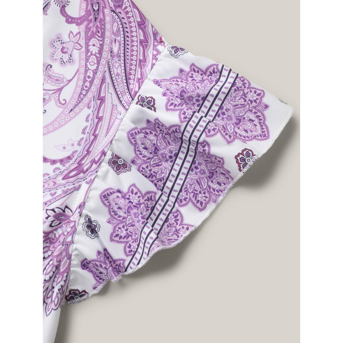Plus Size Paisley Print Notched Collar Ruffled Midi Dress Mauve Women Resort Ruffles Flat collar with V-notch Short sleeve Curvy BloomChic 28/5X Product Image