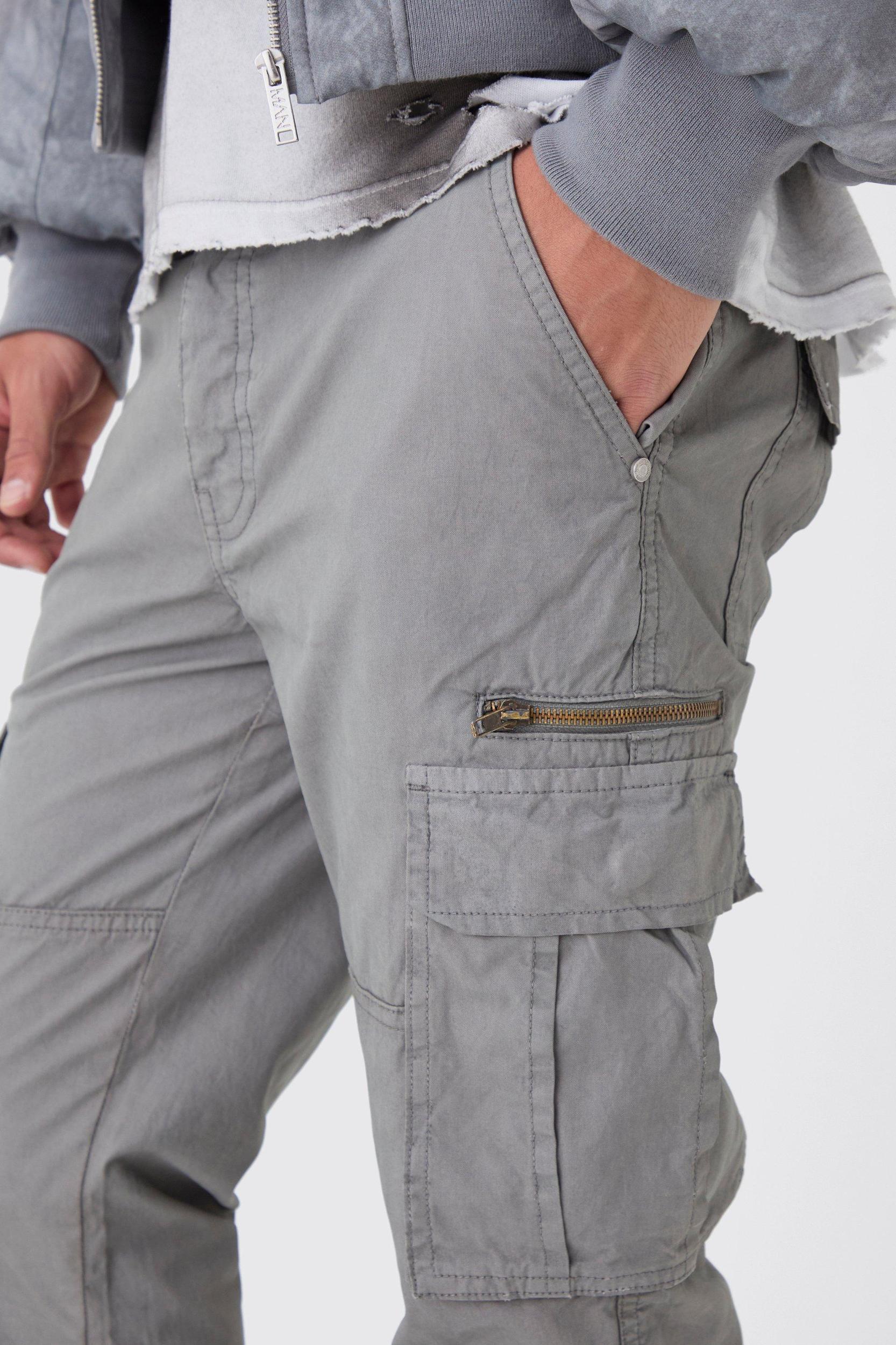 Slim Flare Zip Gusset Overdye Acid Wash Cargo Pants | boohooMAN USA Product Image
