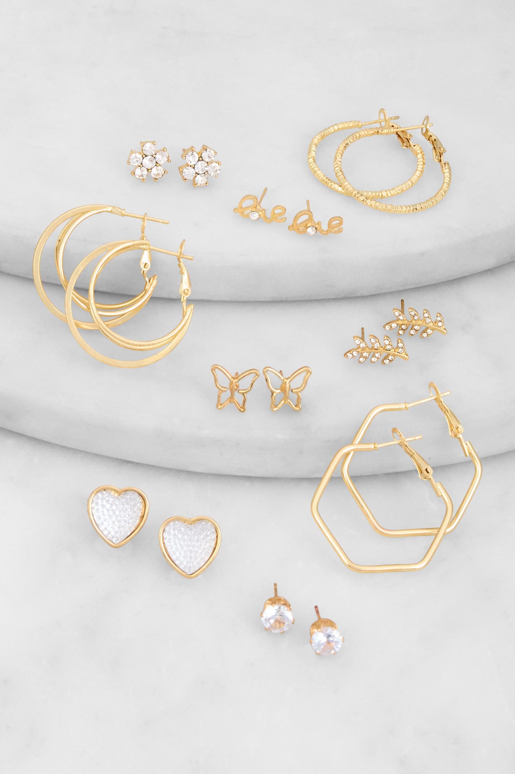 Love Rhinestone Layered Necklace and Hoop Earrings Female Product Image