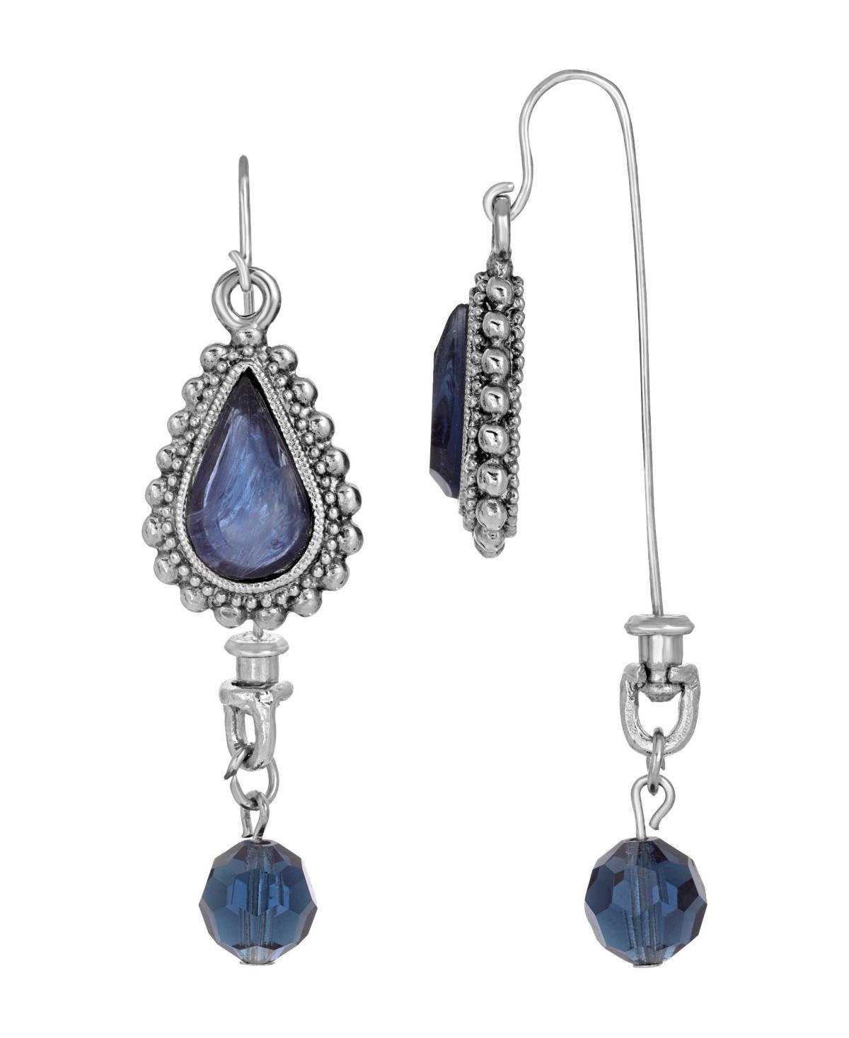 1928 Silver Tone Blue Teardrop Front-Back Drop Earrings, Womens Product Image