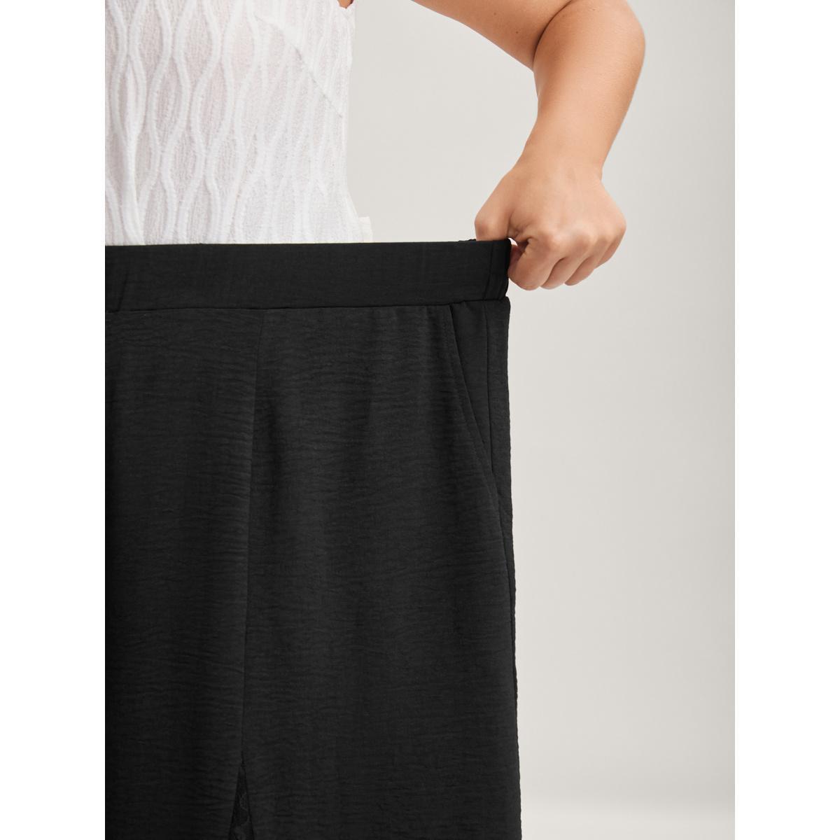 Plus Size Lace Trim Sheer Wide-Leg Pants Women Black Everyday-Elegant Pants BloomChic 26/4X Product Image